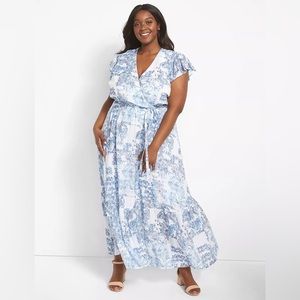 Lane Bryant Cap Flutter-Sleeve Surplice Tiered Maxi Dress | Size 14